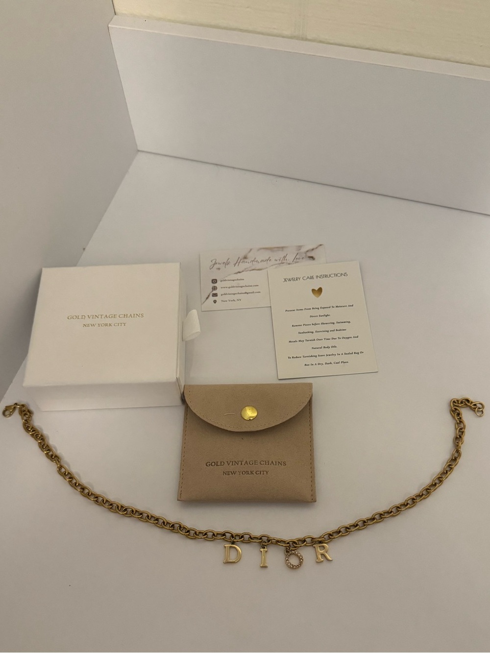 REPURPOSED Gold Vintage Chains Necklace with DIOR Letters